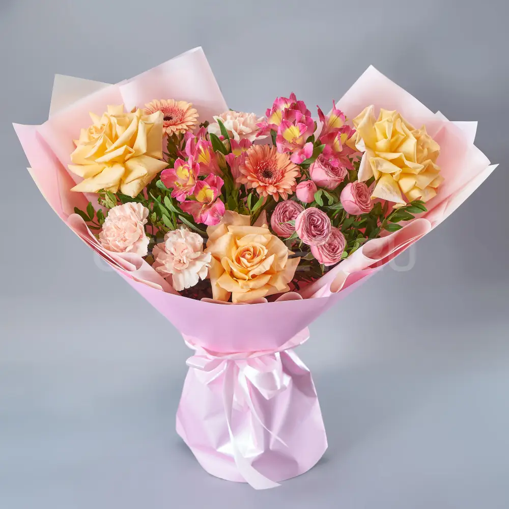 214871 Букет из роз, гвоздик и гербер