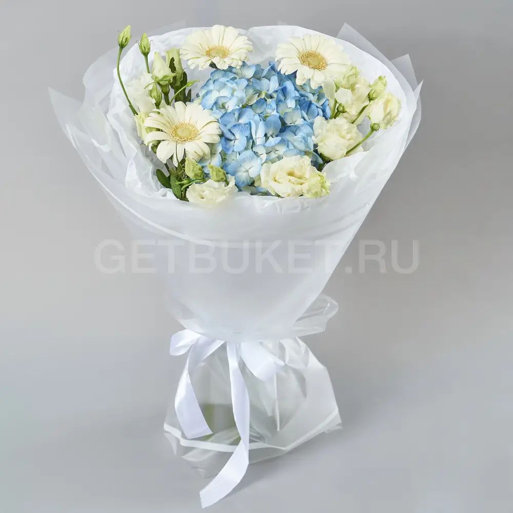 219735 Букет из гербер, гортензии и эустомы